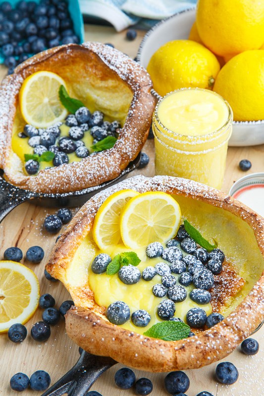 Dutch babies with lemon curd and blueberries