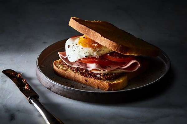 Dutch ham, Gouda, and egg sandwich (Uitsmijter)