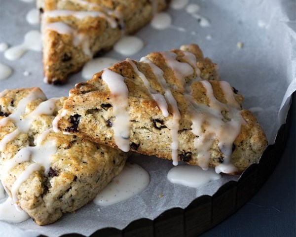 Earl Grey and currant scones with vanilla bean glaze