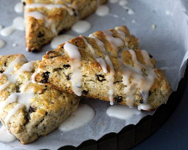 Earl Grey and currant scones with vanilla bean glaze