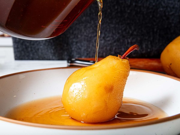 Earl Grey and vanilla poached pears