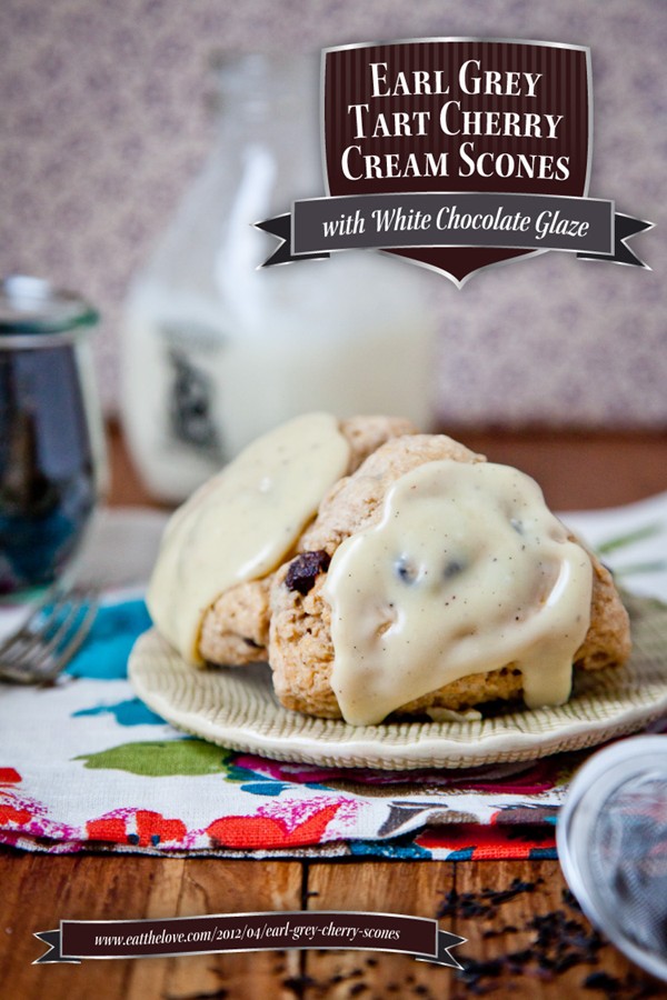 Earl Grey tart cherry cream scones with white chocolate glaze