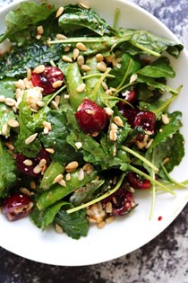 Early summer farmer's market salad with cherries, sugar snap peas, and feta
