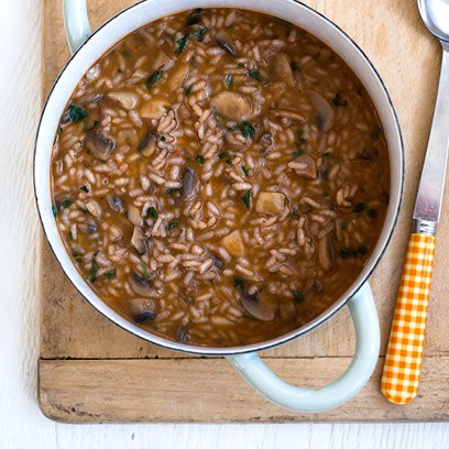 Earthy red wine and mushroom risotto
