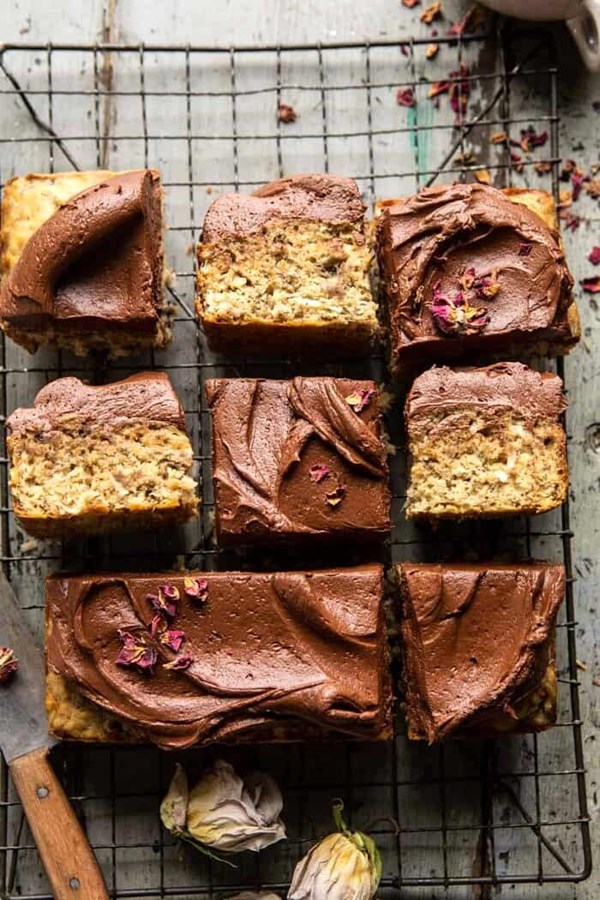 Easiest coconut banana cake with fudgy chocolate frosting