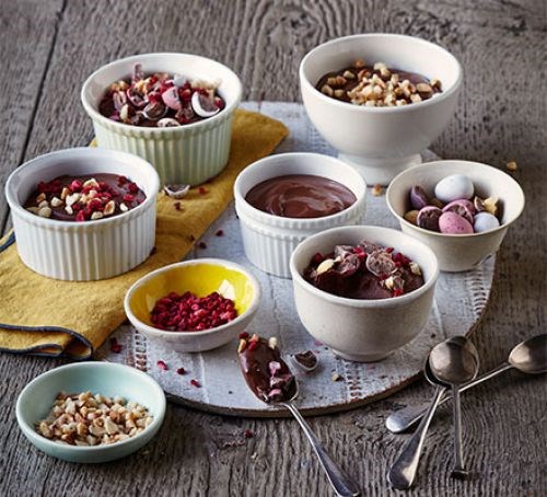 Easter chocolate pots with pick 'n' mix toppings