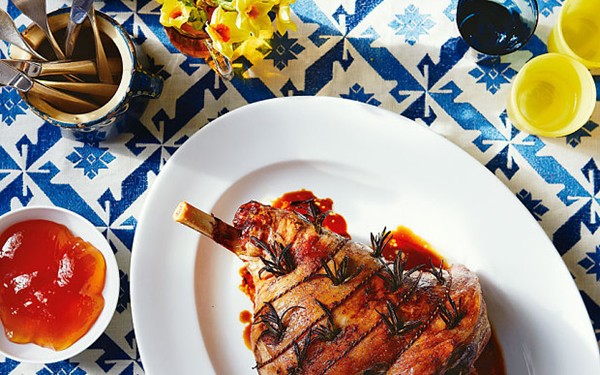 Easter roast lamb leg with spinach stuffing