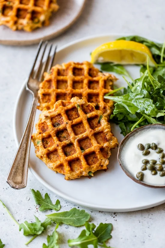 Easy (10-minute) waffled salmon cakes