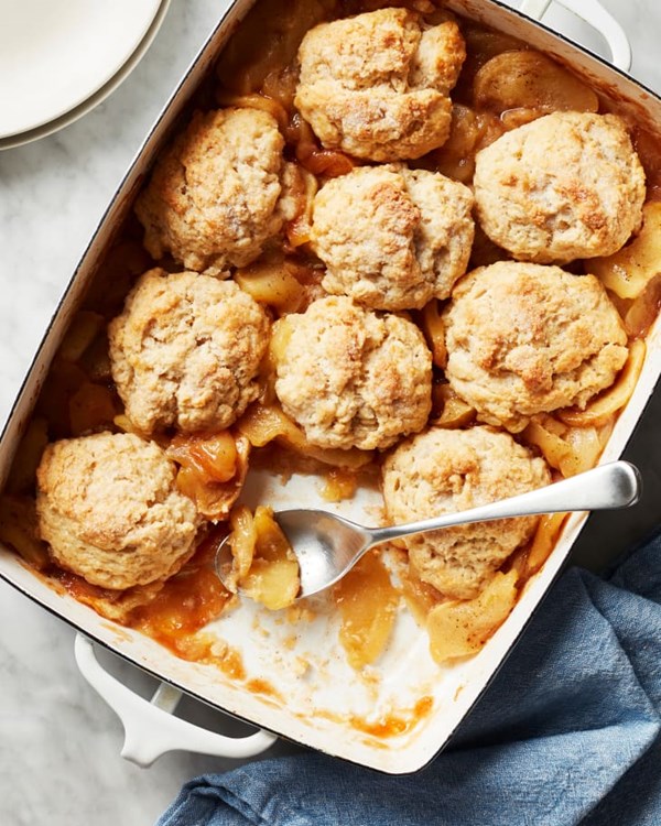 Easy apple cobbler with cinnamon-scented drop biscuits