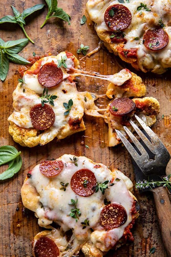 Easy baked cheesy cauliflower pizzas