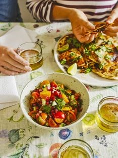 Easy black bean quesadillas with tomato & pomegranate salsa