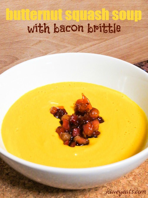 Easy butternut squash soup with bacon brittle