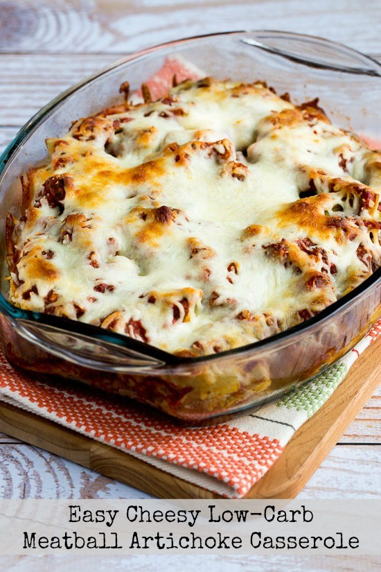 Easy cheesy low-carb meatball artichoke casserole