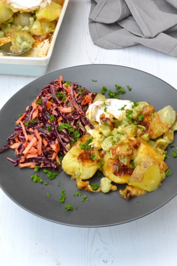 Easy cheesy potato gratin (Vegetarian tartiflette)