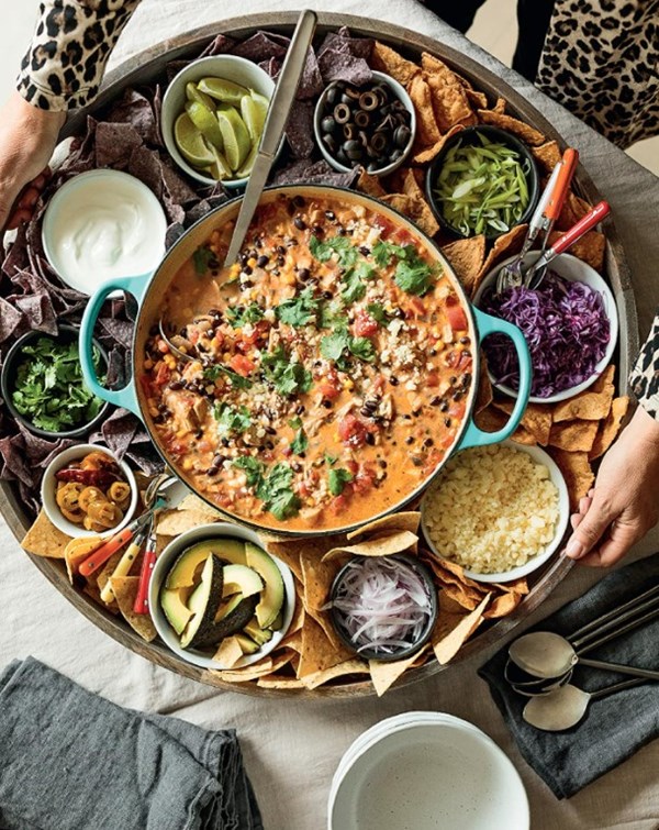 Easy chicken tortilla soup board