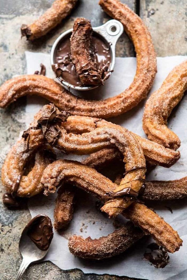 Easy cinnamon churros with coffee chocolate sauce