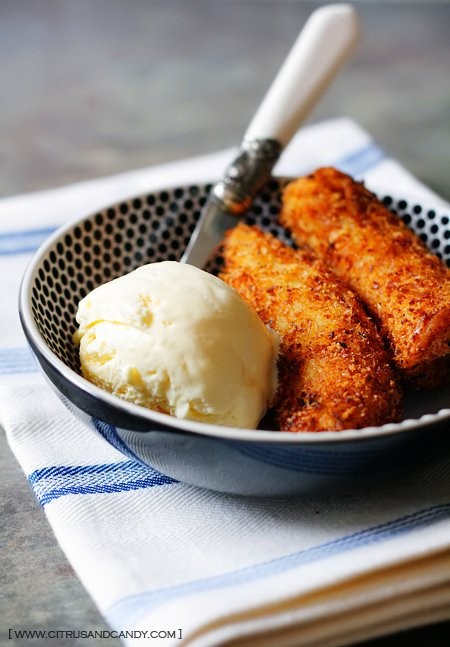 Easy coconut ice cream with coconut crumbed bananas