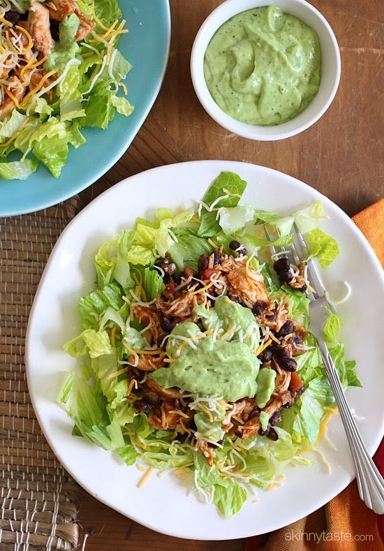 Easy Crock Pot chicken and black bean taco salad