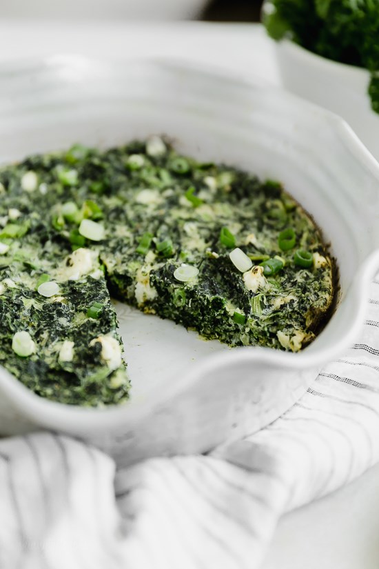 Easy crust-less spinach and feta pie