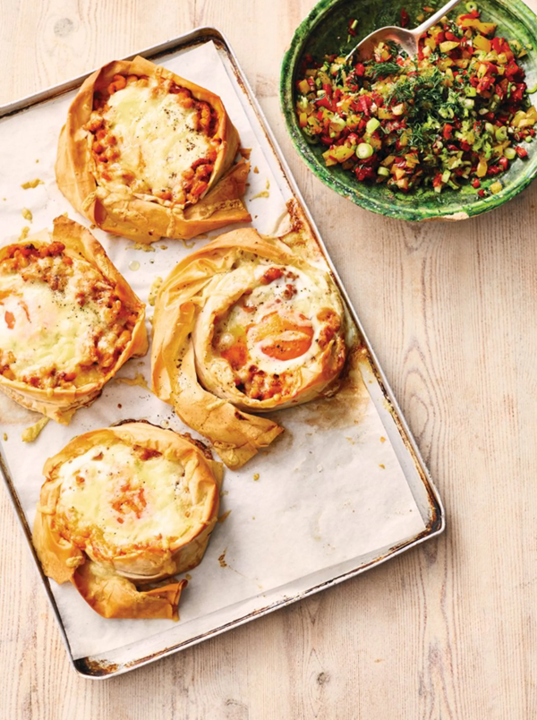 Easy egg & bean filo twists