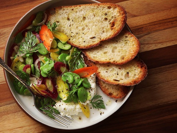 Easy fava bean and carrot salad with ricotta