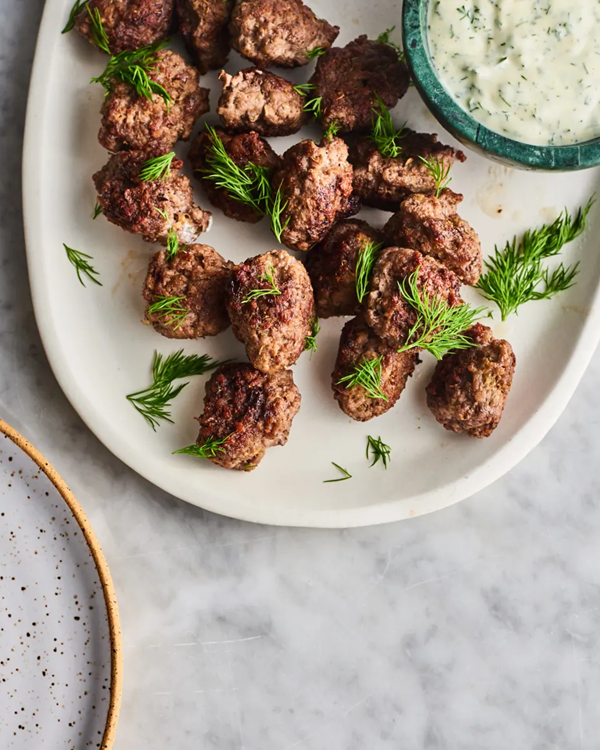Easy Greek lamb meatballs with creamy dill dipping sauce
