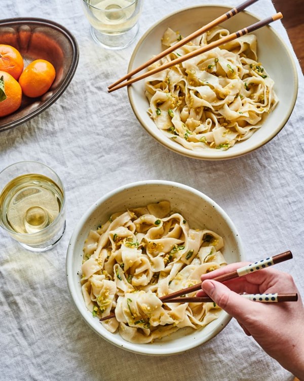 Easy homemade noodles with ginger scallion oil