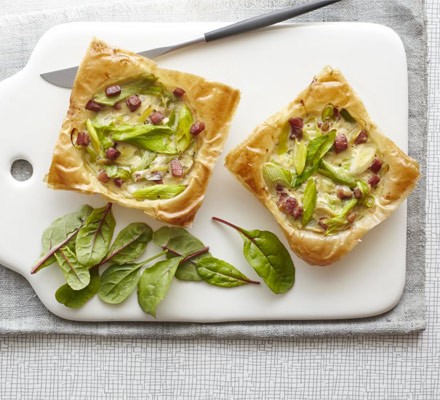 Easy leek and pancetta filo tarts