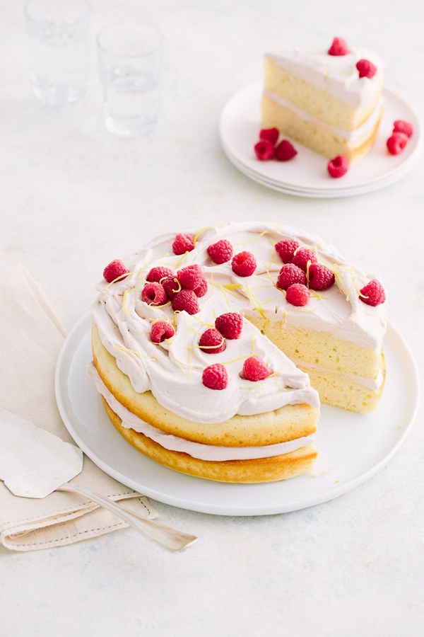 Easy lemon cake with whipped raspberry frosting