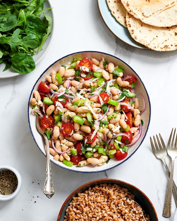Easy lemon-marinated white bean and vegetable salad