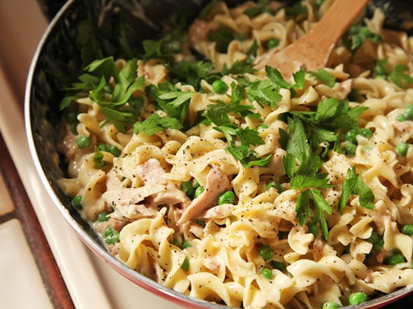 Easy one-pot, no-knife, lighter tuna noodle casserole