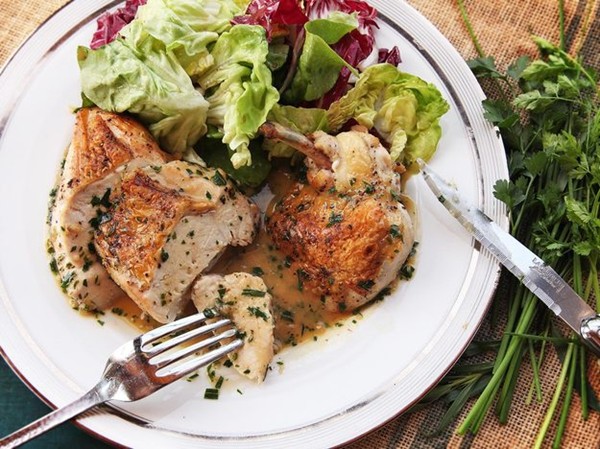 Easy pan-roasted chicken breasts with white wine and fines herbes pan sauce