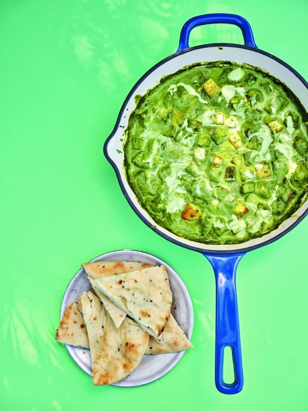 Easy paneer curry with spinach, cream & lemon