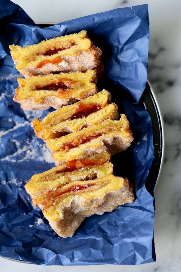 Easy PB + J sandwich donuts