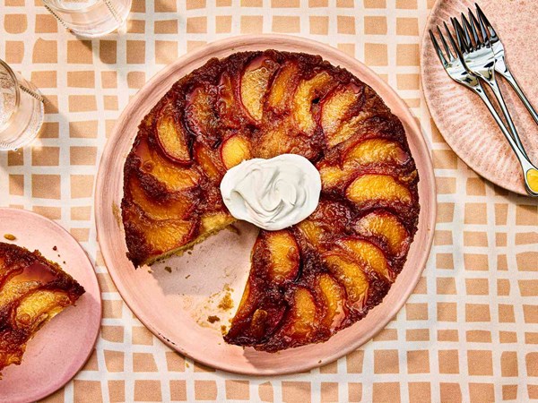 Easy peach upside down cake
