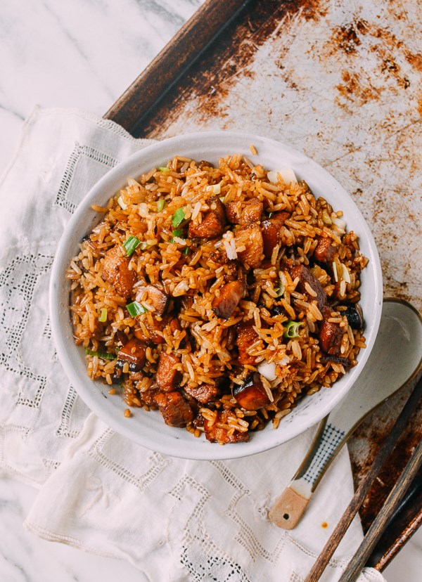 Easy pork belly & mushroom rice bowl