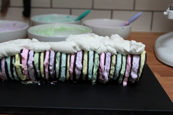 Easy rainbow icebox cake