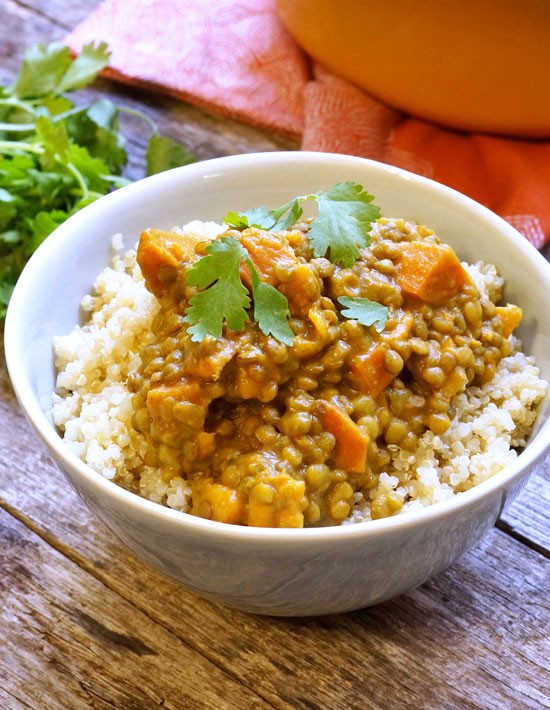 Easy red lentil, sweet potato, and coconut curry