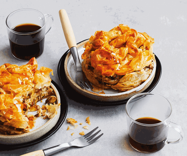 Easy ricotta baklava with tea-poached pears