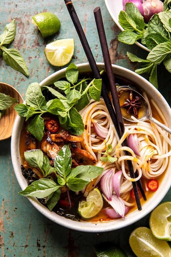 Easy sesame chicken and noodles in spicy broth