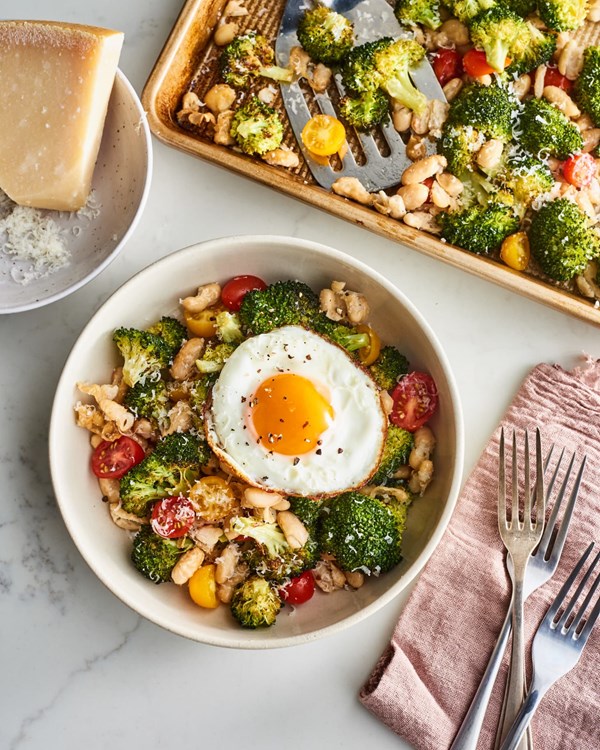 Easy sheet pan greens and beans