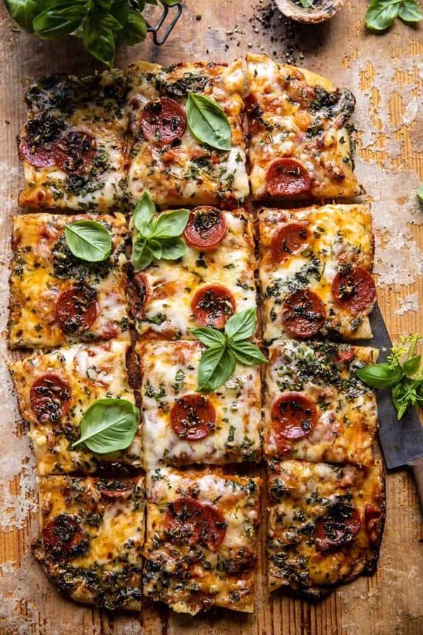 Easy sheet pan tomato herb pizza