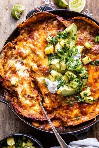 Easy skillet chicken tinga enchiladas