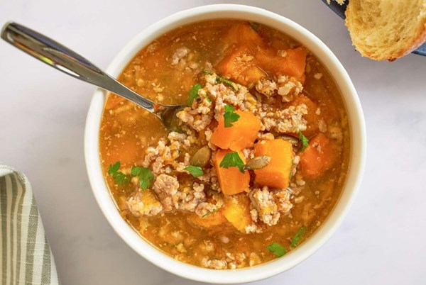 Easy slow cooker butternut squash and sausage soup