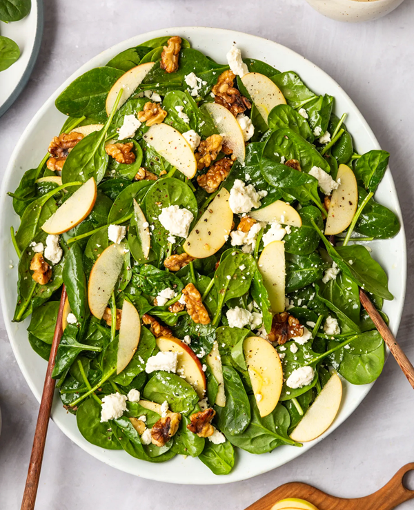 Easy spinach salad with apples, walnuts, and feta recipe Eat Your Books