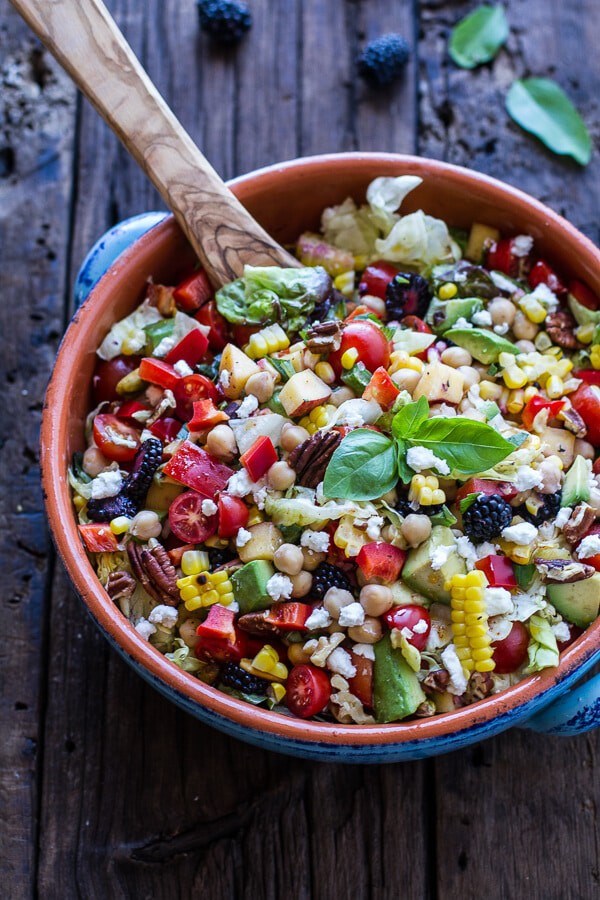 Easy summer herb and chickpea chopped salad with goat cheese