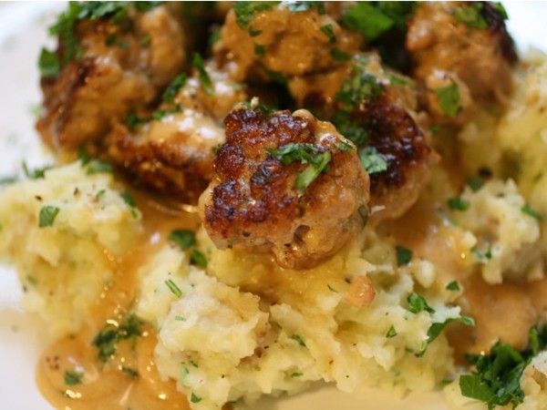 Easy Swedish meatballs and smashed potatoes