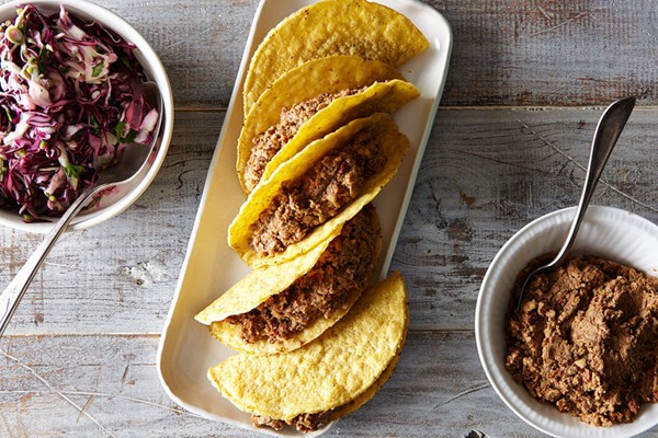 Easy walnut lentil tacos with red cabbage slaw