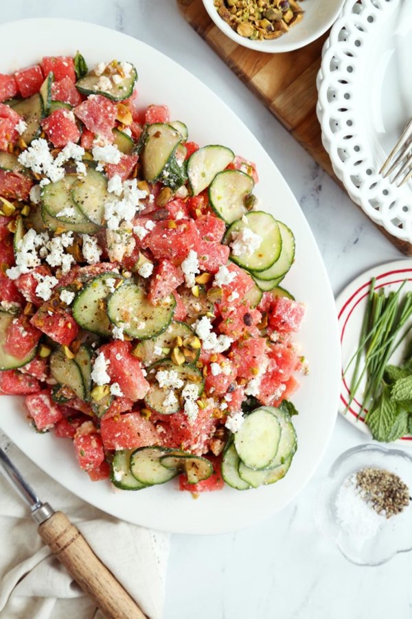 Easy watermelon feta and cucumber salad