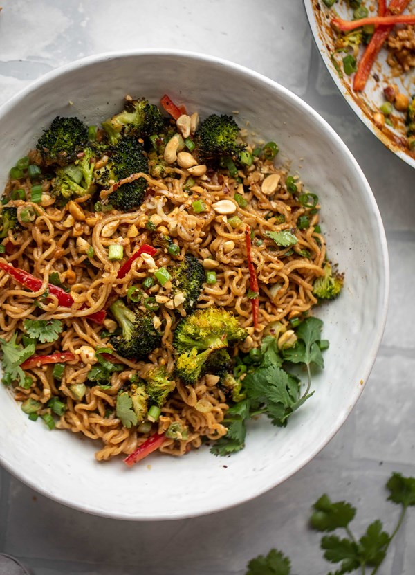 Easy weeknight peanut noodles with roasted broccoli